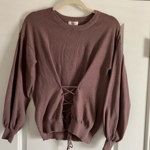 Umgee Plum Sweater with Drawstring Detail Small